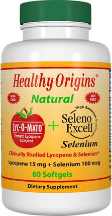 Lyc-O-Mato Lycopene + Seleno Excell, 60 Softgels by Healthy Origins, 補充劑，抗氧化劑，番茄紅素 HK 香港