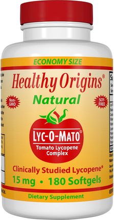 Lyc-O-Mato, Tomato Lycopene Complex, 15 mg, 180 Softgels by Healthy Origins, 補充劑，抗氧化劑，番茄紅素 HK 香港