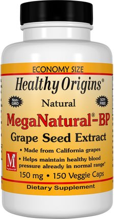 MegaNatural-BP Grape Seed Extract, 150 mg, 150 Veggie Caps by Healthy Origins, 補充劑，抗氧化劑，葡萄籽提取物，健康，血壓 HK 香港