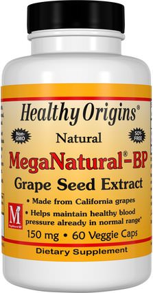 MegaNatural-BP Grape Seed Extract, 150 mg, 60 Veggie Caps by Healthy Origins, 補充劑，抗氧化劑，葡萄籽提取物，健康，血壓 HK 香港