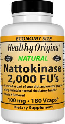 Nattokinase 2.000 FUs, 100 mg, 180 Vcaps by Healthy Origins, 補充劑，納豆激酶 HK 香港