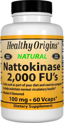 Nattokinase 2.000 FUs, 100 mg, 60 Vcaps by Healthy Origins, 補充劑，納豆激酶 HK 香港