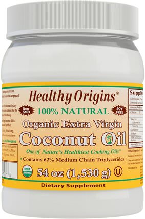 Organic Extra Virgin Coconut Oil, 54 oz (1.530 g) by Healthy Origins, 食物，椰子油，酮類友好 HK 香港