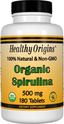 Organic Spirulina, 500 mg, 180 Tablets by Healthy Origins, 補充劑，螺旋藻 HK 香港