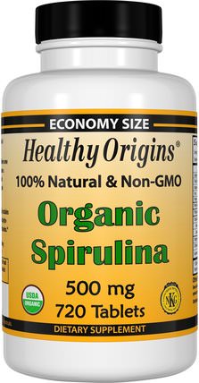 Organic Spirulina, 500 mg, 720 Tablets by Healthy Origins, 補充劑，螺旋藻 HK 香港