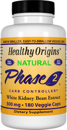 Phase 2 Carb Controller, White Kidney Bean Extract, 500 mg, 180 Veggie Caps by Healthy Origins, 補充劑，白芸豆提取物2期 HK 香港