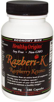 Razberi-K, Raspberry Ketones, 100 mg, 180 Capsules by Healthy Origins, 健康，飲食，減肥，覆盆子酮 HK 香港