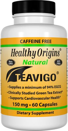 Teavigo, Caffeine Free, 150 mg, 60 Capsules by Healthy Origins, 補充劑，抗氧化劑，綠茶，草藥，egcg HK 香港