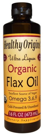 Ultra Lignan Organic Flax Oil, 16 fl oz (473 ml) by Healthy Origins, 補充劑，efa omega 3 6 9（epa dha），亞麻油液體 HK 香港