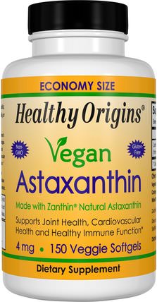 Vegan Astaxanthin, 4 mg, 150 Veggie Softgels by Healthy Origins, 補充劑，抗氧化劑，蝦青素 HK 香港