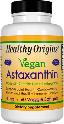 Vegan Astaxanthin, 4 mg, 60 Veggie Softgels by Healthy Origins, 補充劑，抗氧化劑，蝦青素 HK 香港