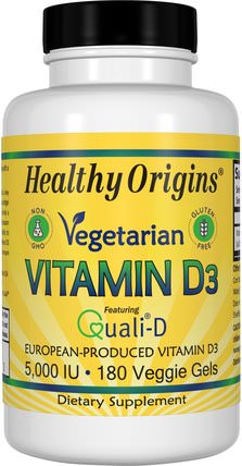 Vegetarian Vitamin D3, 5.000 IU, 180 Veggie Gels by Healthy Origins, 維生素，維生素D3 HK 香港