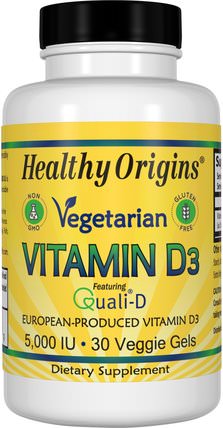 Vegetarian Vitamin D3, 5.000 IU, 30 Veggie Gels by Healthy Origins, 維生素，維生素D3 HK 香港