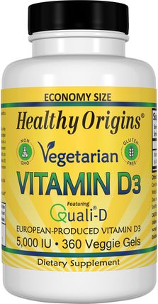 Vegetarian Vitamin D3, 5.000 IU, 360 Veggie Gels by Healthy Origins, 維生素，維生素D3 HK 香港