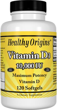 Vitamin D3, 10.000 IU, 120 Softgels by Healthy Origins, 維生素，維生素D3 HK 香港