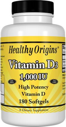 Vitamin D3, 1.000 IU, 180 Softgels by Healthy Origins, 維生素，維生素D3 HK 香港