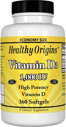 Vitamin D3, 1.000 IU, 360 Softgels by Healthy Origins, 維生素，維生素D3 HK 香港