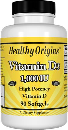 Vitamin D3, 1.000 IU, 90 Softgels by Healthy Origins, 維生素，維生素D3 HK 香港