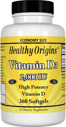 Vitamin D3, 2.000 IU, 360 Softgels by Healthy Origins, 維生素，維生素D3 HK 香港