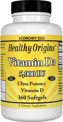 Vitamin D3, 5.000 IU, 360 Softgels by Healthy Origins, 維生素，維生素D3 HK 香港