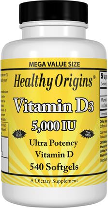 Vitamin D3, 5.000 IU, 540 Softgels by Healthy Origins, 維生素，維生素D3 HK 香港