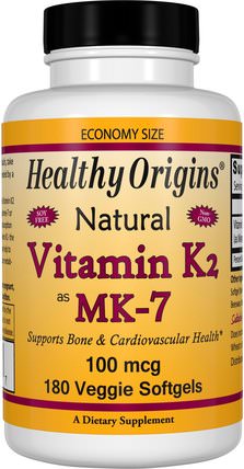 Vitamin K2 as MK-7, Natural, 100 mcg, 180 Veggie Softgels by Healthy Origins, 維生素，維生素K HK 香港
