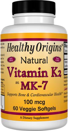 Vitamin K2 as MK-7, Natural, 100 mcg, 60 Veggie Softgels by Healthy Origins, 維生素，維生素K HK 香港