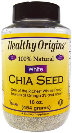 100% Natural White Chia Seed, 16 oz (454 g) by Healthy Origins, 補充劑，efa omega 3 6 9（epa dha），正大種子 HK 香港