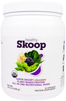 Super Skoop, Plant-Based Protein, All-In-One Nutritional Shake, Chocolate, 14.5 oz (410 g) by Healthy Skoop, 補充劑，蛋白質 HK 香港