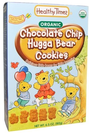 Organic Hugga Bear Cookies, Chocolate Chip, 6.5 oz (182 g) by Healthy Times, 兒童健康，嬰兒餵養，嬰兒零食和手指食品，出牙餅乾餅乾，幼兒小吃 HK 香港