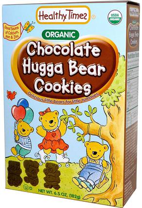 Organic Hugga Bear Cookies, Chocolate, 6.5 oz (182 g) by Healthy Times, 兒童健康，嬰兒餵養，嬰兒零食和手指食品，出牙餅乾餅乾 HK 香港