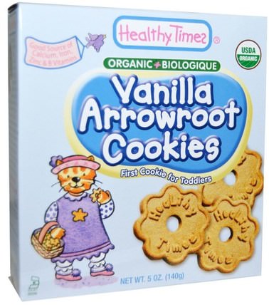 Organic Arrowroot Cookies, Vanilla 5 oz (140 g) by Healthy Times, 兒童健康，嬰兒餵養，嬰兒零食和手指食品，出牙餅乾餅乾 HK 香港