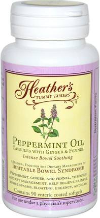 Peppermint Oil, Intense Bowel Soothing, 90 Enteric Coated Softgels by Heathers Tummy Care, 草藥，薄荷 HK 香港