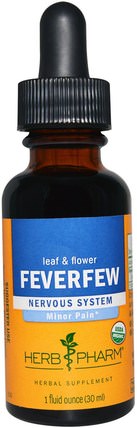 Feverfew, Leaf & Flower, Nervous System, 1 fl oz (30 ml) by Herb Pharm, 草藥，小白菊 HK 香港