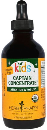 Kids Captain Concentrate, Alcohol Free, 4 fl oz (120 ml) by Herb Pharm, 兒童健康，兒童草藥 HK 香港