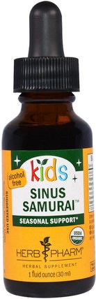 Kids Sinus Samurai, Alcohol Free, 1 fl oz (30 ml) by Herb Pharm, 兒童健康，兒童草藥 HK 香港