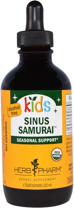 Kids Sinus Samurai, Alcohol Free, 4 fl oz (120 ml) by Herb Pharm, 兒童健康，兒童草藥 HK 香港