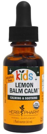 Kids Organic Lemon Balm Calm, Alcohol Free, 1 fl oz (30 ml) by Herb Pharm, 草藥，檸檬香蜂蜜梅麗莎，兒童草藥 HK 香港