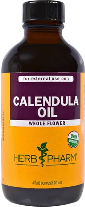 Organic Calendula Oil, 4 fl oz (120 ml) by Herb Pharm, 美容，面部護理，曬傷防曬，金盞花 HK 香港