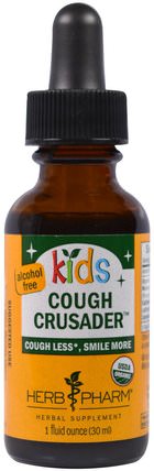 Organic Kids Cough Crusader, Alcohol Free, 1 fl oz (30 ml) by Herb Pharm, 兒童健康，兒童草藥 HK 香港