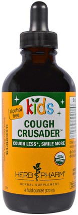 Organic Kids Cough Crusader, Alcohol Free, 4 fl oz (120 ml) by Herb Pharm, 兒童健康，兒童草藥 HK 香港