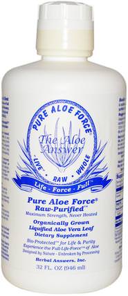Inc, Pure Aloe Force, Liquified Aloe Vera Leaf, 32 fl oz (946 ml) by Herbal Answers, 補充劑，蘆薈，蘆薈液 HK 香港
