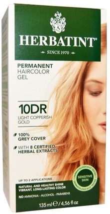 Permanent Haircolor Gel, 10DR, Light Copperish Gold, 4.56 fl oz (135 ml) by Herbatint, 健康 HK 香港
