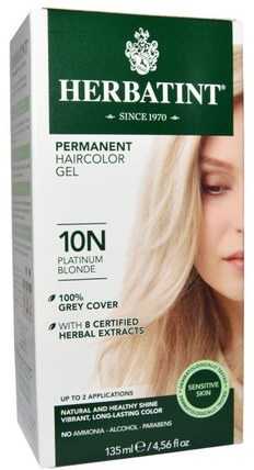 Permanent Haircolor Gel, 10N Platinum Blonde, 4.56 fl oz (135 ml) by Herbatint, 健康 HK 香港