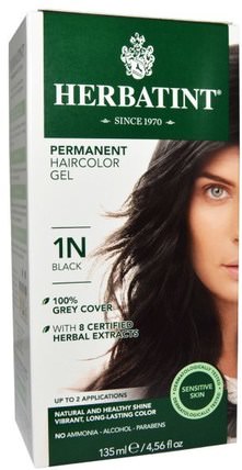 Permanent Haircolor Gel, 1N, Black, 4.56 fl oz (135 ml) by Herbatint, 洗澡，美容，頭髮，頭皮，頭髮的顏色 HK 香港