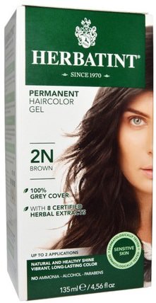 Permanent Haircolor Gel, 2N, Brown, 4.56 fl oz (135 ml) by Herbatint, 健康 HK 香港