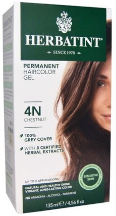 Permanent Haircolor Gel, 4N, Chestnut, 4.56 fl oz (135 ml) by Herbatint, 健康 HK 香港