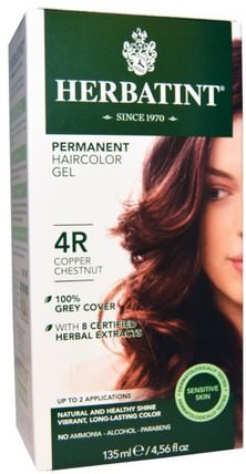 Permanent Haircolor Gel, 4R, Copper Chestnut, 4.56 fl oz (135 ml) by Herbatint, 健康 HK 香港