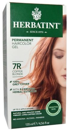 Permanent Haircolor Gel, 7R, Copper Blonde, 4.56 fl oz (135 ml) by Herbatint, 健康 HK 香港