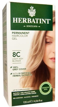 Permanent Haircolor Gel, 8C, Light Ash Blonde, 4.56 fl oz (135 ml) by Herbatint, 洗澡，美容，頭髮，頭皮，頭髮的顏色，herbatint灰 HK 香港
